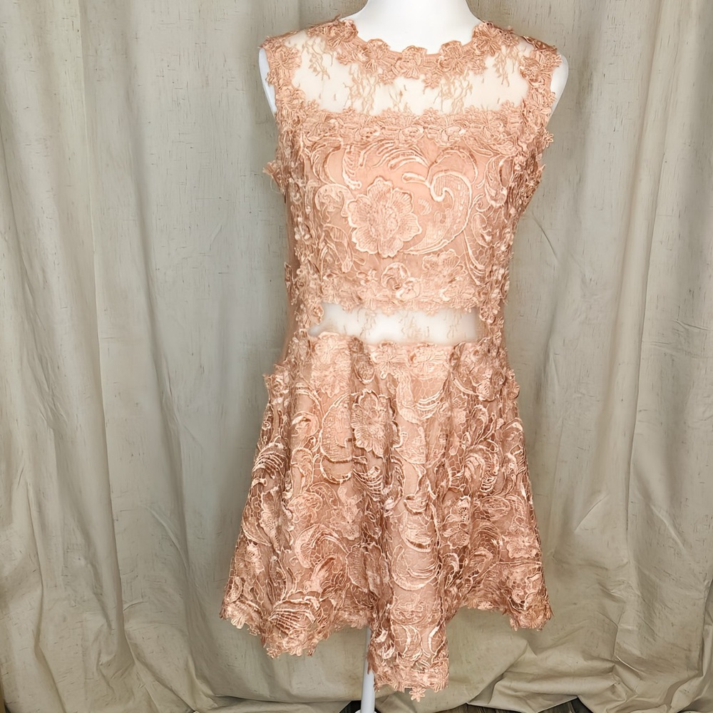 Women’s Scalloped Lace Mini Cocktail Dress Mauve Blush Pink